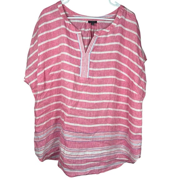 Talbots Plus 2X Linen Tunic Top‎ Pink White Stripe Coastal Resort Beach Blouse - Picture 1 of 10